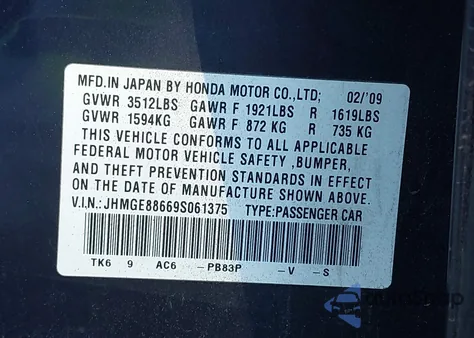 2009 Honda Fit Sport z USA, uszkodzony, nr VIN JHMGE88669S061375